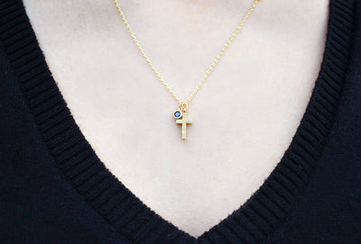 Gold Cross Necklace, Birthstone Necklace - Godparent or Godchild Gift