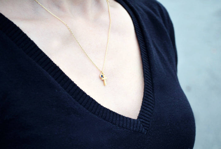 Gold Cross Necklace, Birthstone Necklace - Godparent or Godchild Gift