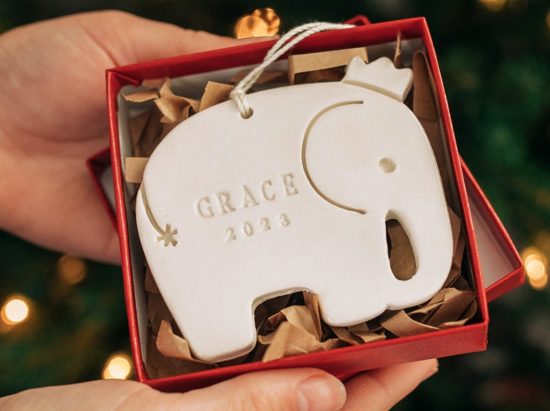 Elephant Ornament, Personalized Baby's First Christmas Ornament 2024