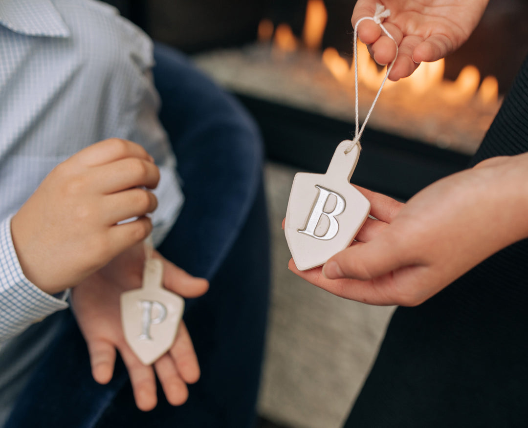 Set of 3 Personalized Dreidel Hanukkah Ornaments with Initials