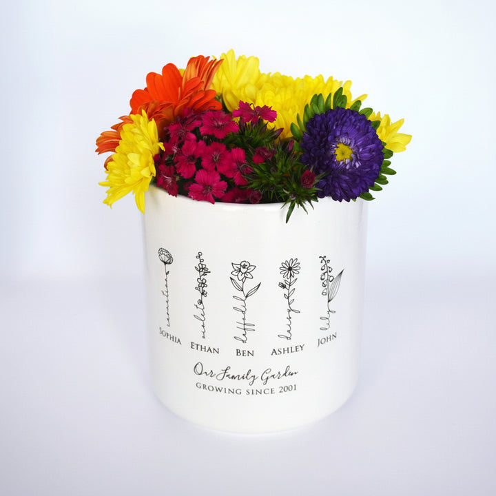 white ceramic planter personalized for a family
