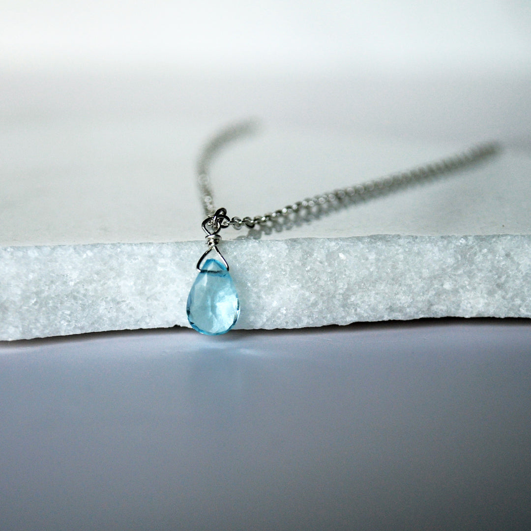 Dainty Blue Topaz Necklace, December Birthstone Necklace, Genuine Semi Precious Blue Topaz Stone, Wife Gift, Bridesmaid Gift, Mom Gift