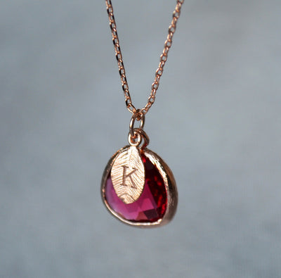 Personalized Ruby Necklace - July Birthstone Necklace, Custom Initial Necklace