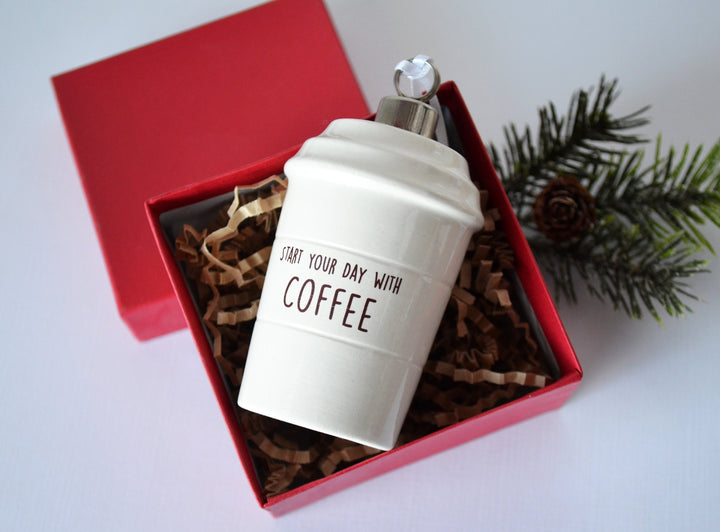 Coffee Mug Ornament - Start Your Day With Coffee - READY TO SHIP - End Your Day With Wine - Girlfriend Gifts, Funny Christmas Ornament