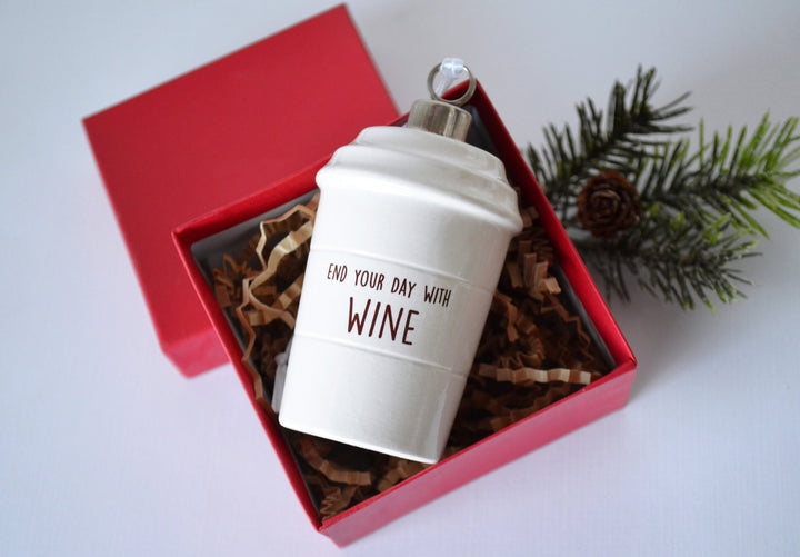 Coffee Mug Ornament - Start Your Day With Coffee - READY TO SHIP - End Your Day With Wine - Girlfriend Gifts, Funny Christmas Ornament