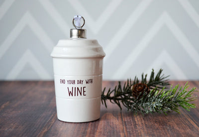 Coffee Mug Ornament - Start Your Day With Coffee - READY TO SHIP - End Your Day With Wine - Girlfriend Gifts, Funny Christmas Ornament