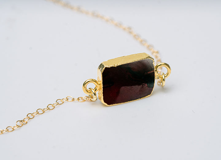 Garnet Gemstone Slice Necklace, Raw Birthstone Necklace