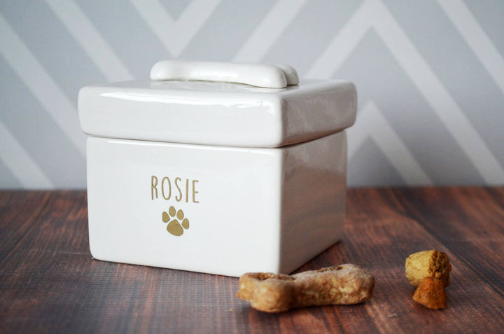 Personalized Dog Treat Jar, Dog Treat Container, Dog Gift - With Name in Gold or Silver