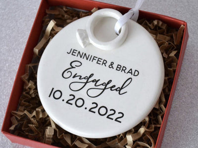 Engagement Ornament - Engagement Gift or Christmas Gift - With Names Date and Ring