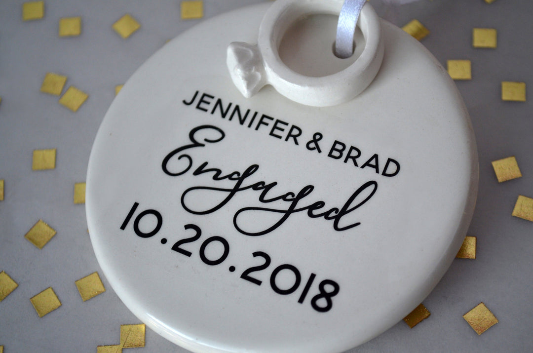 Engagement Ornament - Engagement Gift or Christmas Gift - With Names Date and Ring