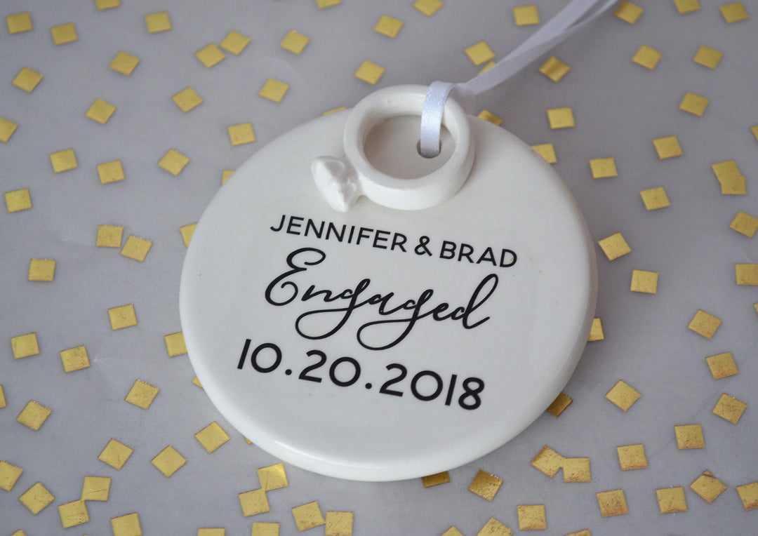 Engagement Ornament - Engagement Gift or Christmas Gift - With Names Date and Ring