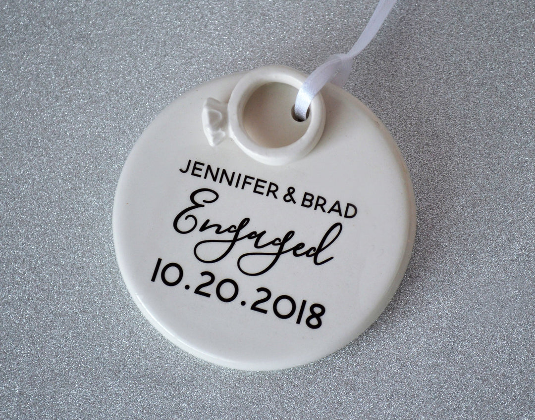 Engagement Ornament - Engagement Gift or Christmas Gift - With Names Date and Ring