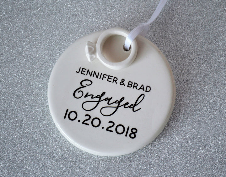 Engagement Ornament - Engagement Gift or Christmas Gift - With Names Date and Ring