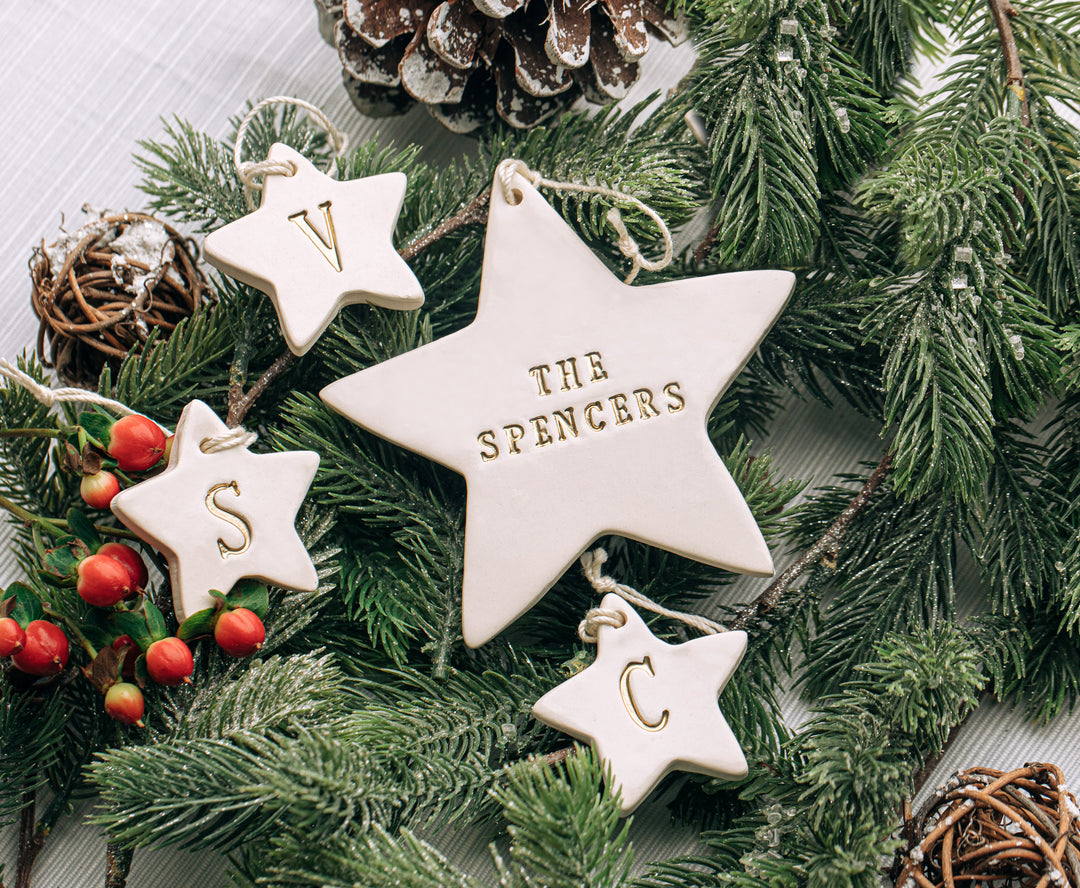 Family of 3 Customized Star Christmas Ornaments