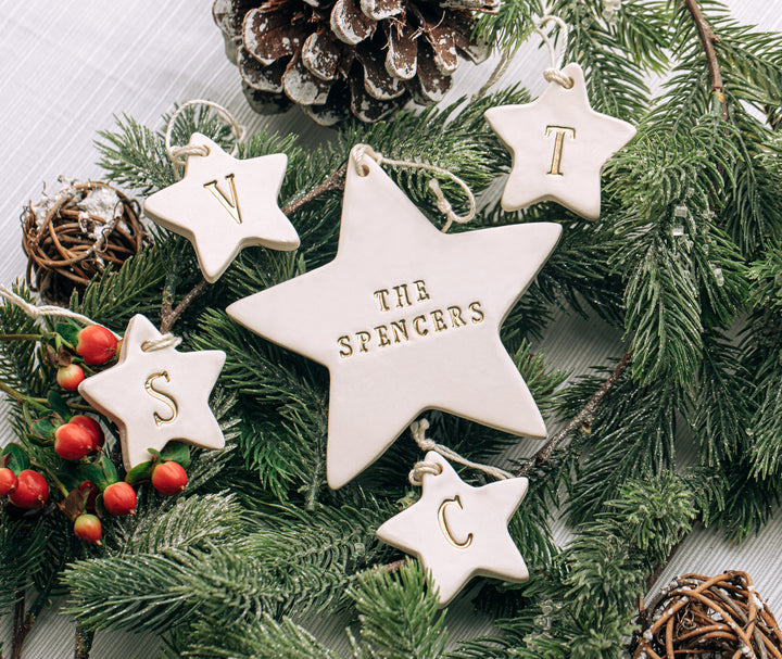 Family of 4 Customized Star Christmas Ornaments