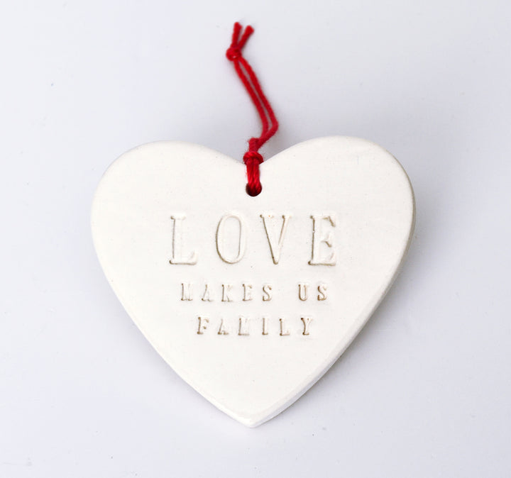 Love Makes Us Family Christmas Heart Shaped Ornament, Family Ornament, Friend Christmas Ornament - READY TO SHIP