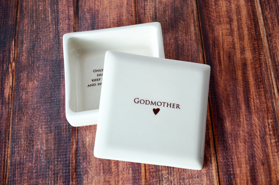 Godmother or Aunt Gift | Personalized Name and Date | Square Keepsake Box | Ceramic