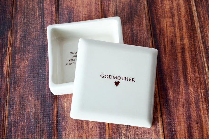 Godmother or Aunt Gift | Personalized Name and Date | Square Keepsake Box | Ceramic