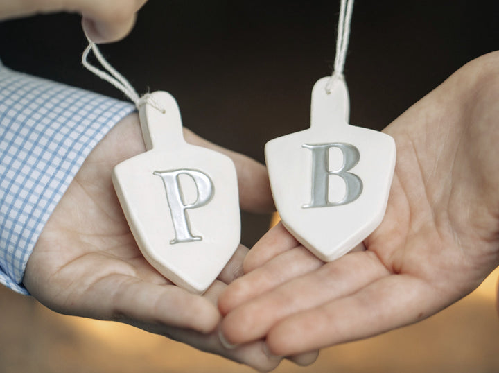 Set of 4 Personalized Dreidel Hanukkah Ornaments with Initials