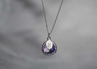 Lilac Stone Necklace - February Birthstone Necklace, Aquarius Necklace, Custom Initial Necklace