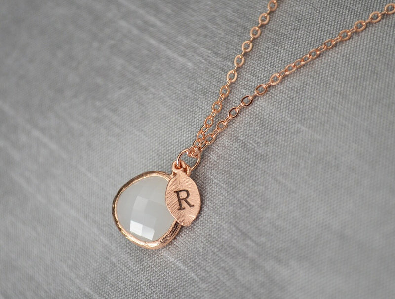 June Birthstone Necklace, Personalized Moonstone Necklace, Bridesmaid Necklace, Custom Initial Necklace, Gift for Her, Moonstone Jewelry