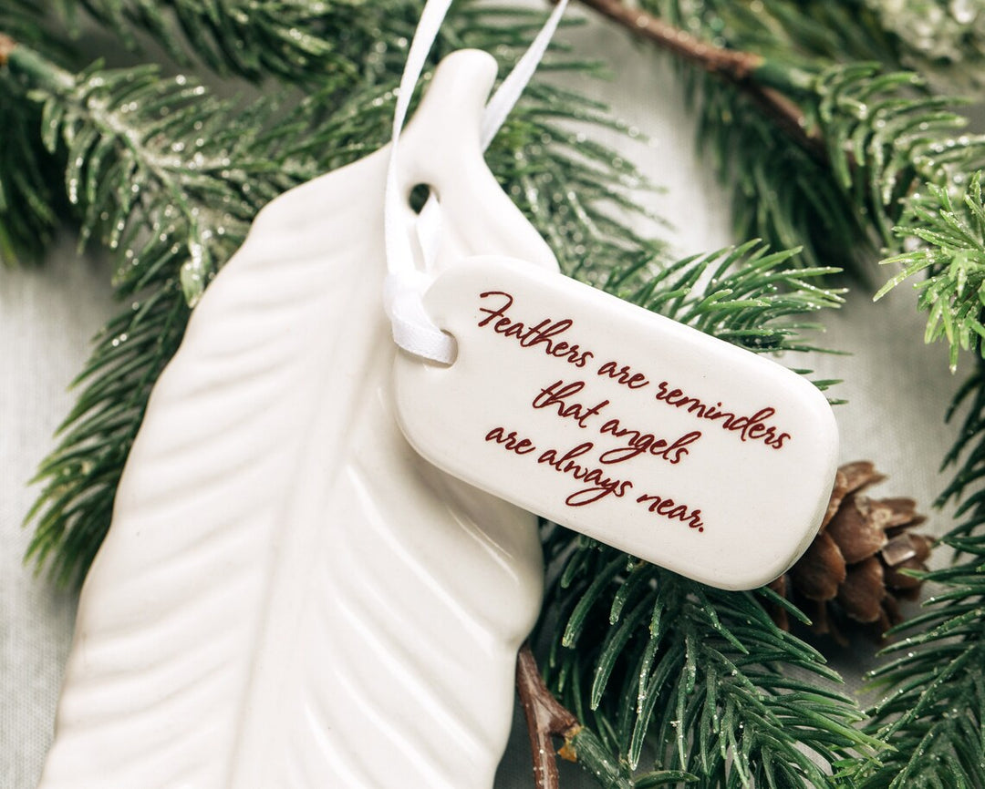 Sympathy Feather Ornament - Add Custom Text - Feathers Are Reminders That Angels Are Always Near