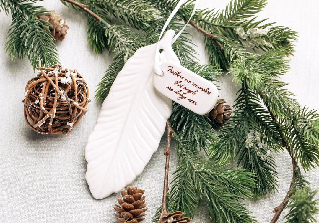 Sympathy Feather Ornament - Add Custom Text - Feathers Are Reminders That Angels Are Always Near