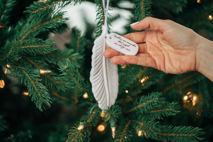 Sympathy Feather Ornament - Add Custom Text - Feathers Are Reminders That Angels Are Always Near