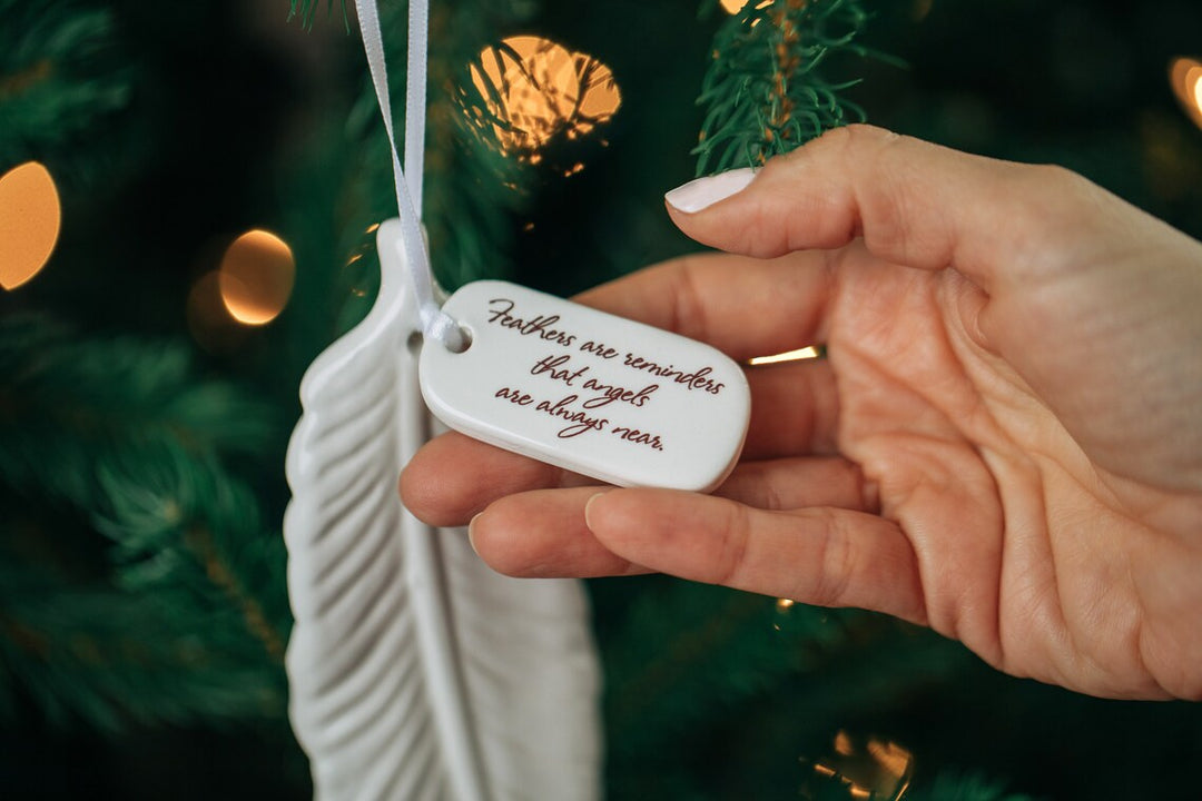 Sympathy Feather Ornament - Add Custom Text - Feathers Are Reminders That Angels Are Always Near