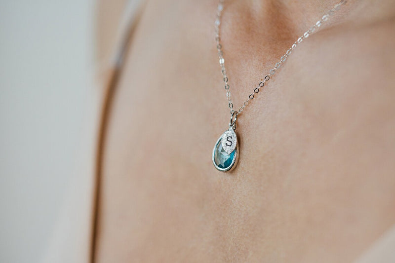 Aquamarine Necklace, March Teardrop Birthstone Necklace