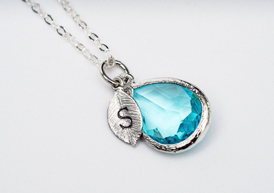 Aquamarine Necklace, March Teardrop Birthstone Necklace