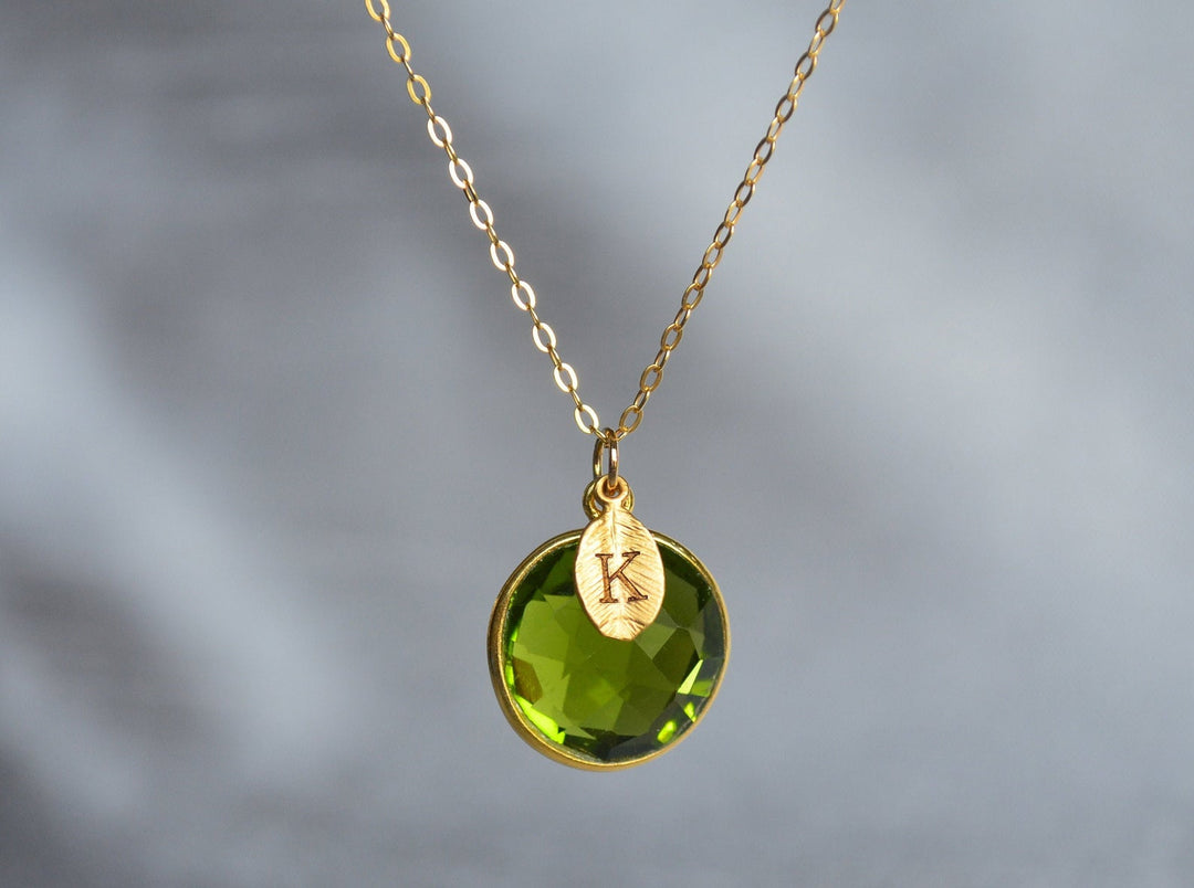 Peridot Necklace, August Birthstone Necklace, Sterling Silver or 18K Gold, Personalized Round Necklace, Bridesmaid Gift, Mom Necklace