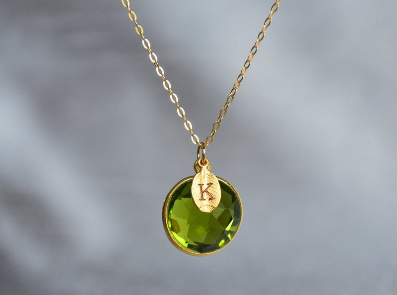 Peridot Necklace, August Birthstone Necklace, Sterling Silver or 18K Gold, Personalized Round Necklace, Bridesmaid Gift, Mom Necklace