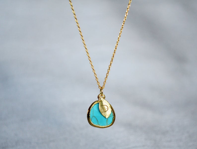 Turquoise Necklace - December Birthstone Necklace, Custom Initial Necklace