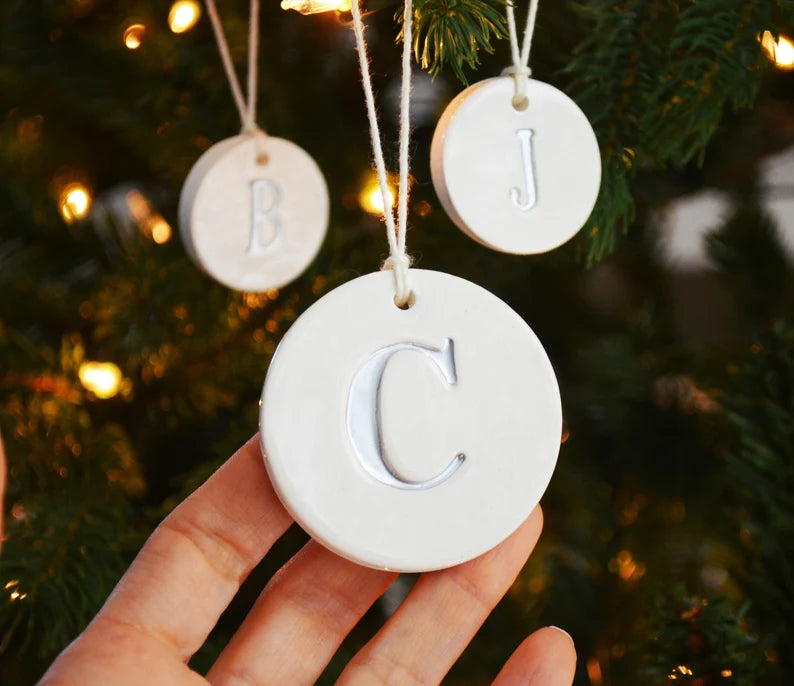 Family of 3 Silver Customized Christmas Ornaments - READY TO SHIP