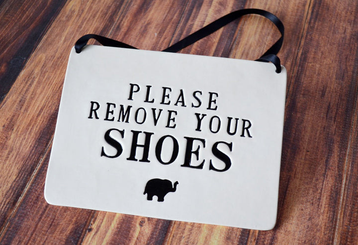 Please Remove Your Shoes Sign - For Nursery or Child's Room - Handmade Ceramic Sign, Available in Different Colors