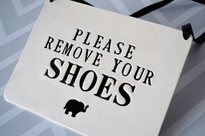 Please Remove Your Shoes Sign - For Nursery or Child's Room - Handmade Ceramic Sign, Available in Different Colors