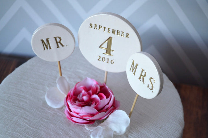 Wedding Cake Topper - PERSONALIZED with Date and Mr. and Mrs. Toppers