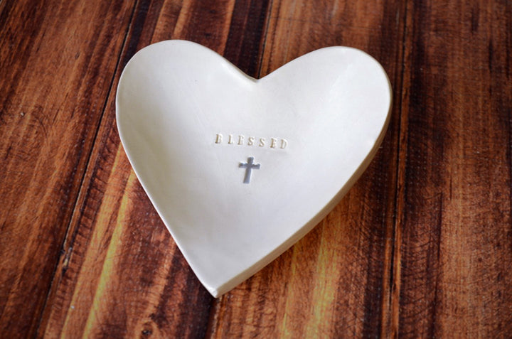 Blessed Heart Bowl with Cross - READY TO SHIP - First Communion Gift, Confirmation Gift, Baptism Gift