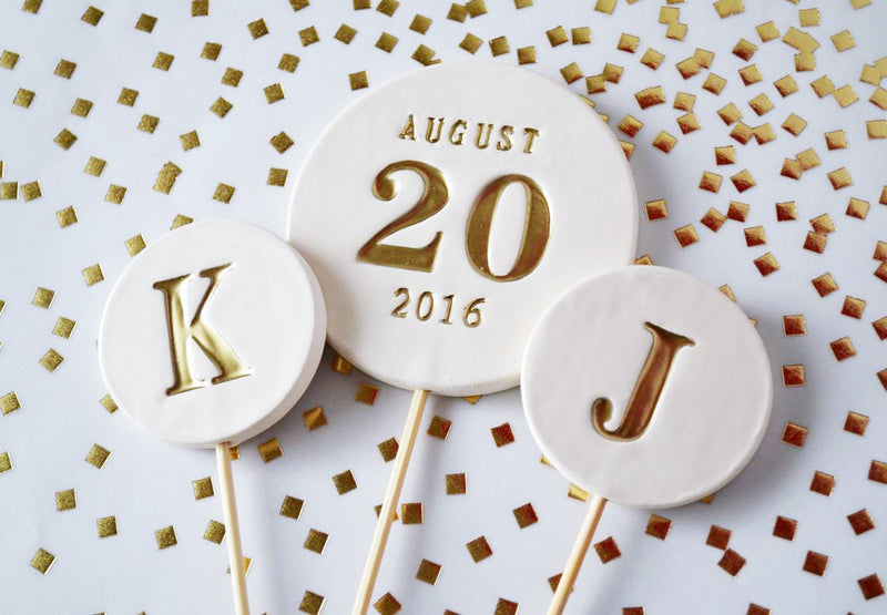Wedding Cake Topper - PERSONALIZED - with Wedding Date and Initial Toppers