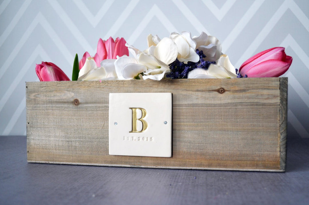 PERSONALIZED Wedding Gift Planter or Wedding Centerpiece Planter Box - Natural Wood