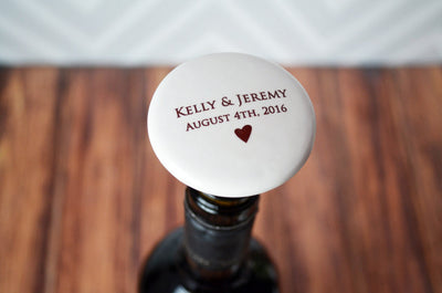 Wedding Gift or Engagement Gift - Personalized Wine Stopper with Names and Date, Monogram, or Logo