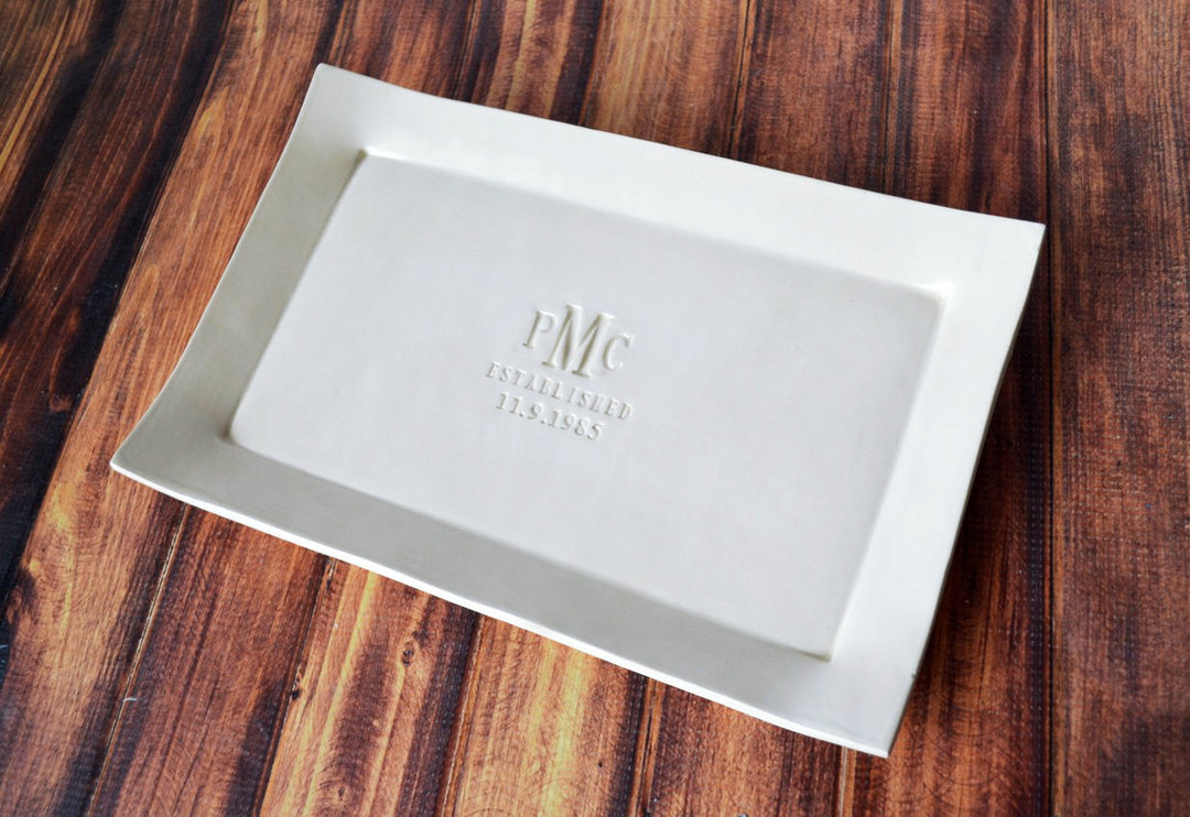 Personalized Wedding Gift - Rectangular Wedding Platter with Set of 4 Appetizer Plates