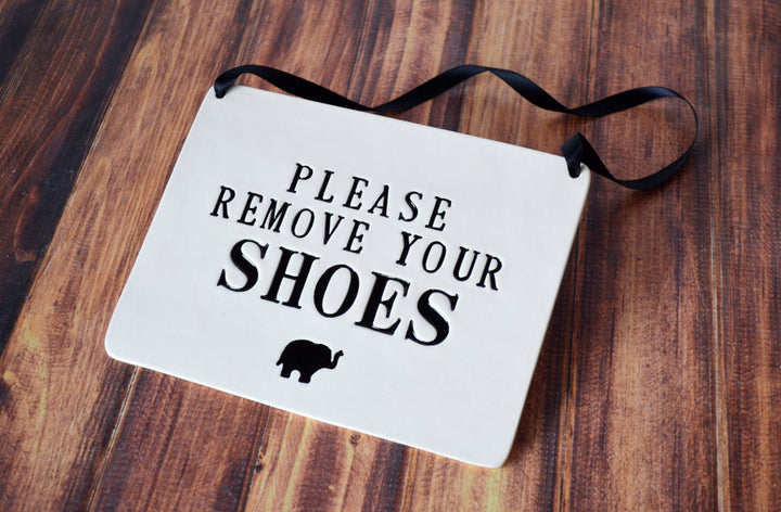 Please Remove Your Shoes Sign - For Nursery or Child's Room - Handmade Ceramic Sign, Available in Different Colors