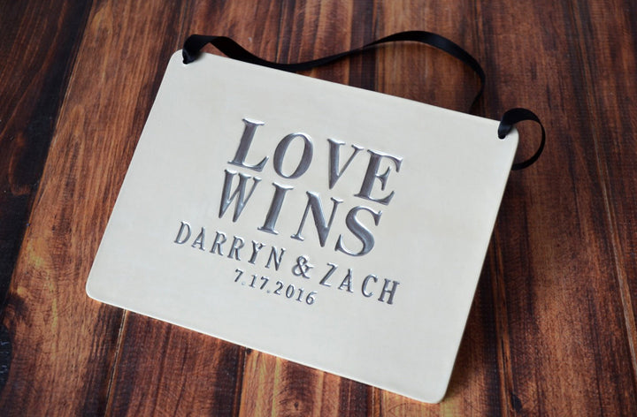 Love Wins Sign - Personalized with Names and Wedding Date -  Wedding Sign and Photo Prop