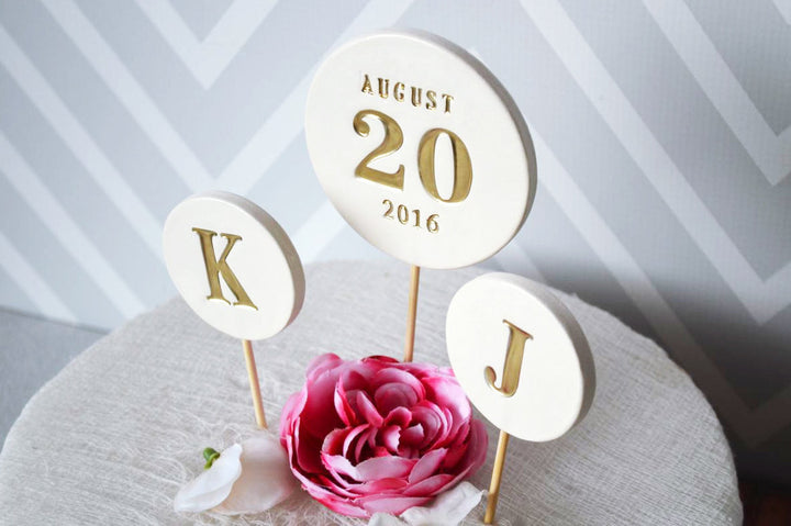 Wedding Cake Topper - PERSONALIZED - with Wedding Date and Initial Toppers