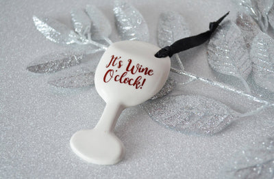Funny Christmas Gift - It's Wine O'Clock! - READY TO SHIP - Wine Glass Ornament