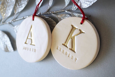 Set of 2 Customized Christmas Ornaments with Initial and Names, Available in Different Letter Colors
