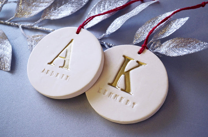 Set of 2 Customized Christmas Ornaments with Initial and Names, Available in Different Letter Colors