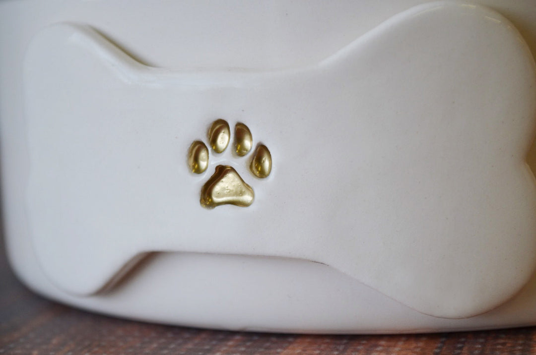 Personalized Dog Bowl - Small/Medium Size (6" dia.) - With Name and Paw Print - Ceramic Bowl